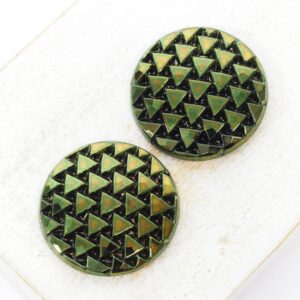 22.5 mm Triangle Embrace handmade glass cabochon Jet Green Iris x 2 pc(s)