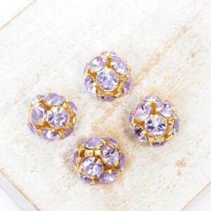 10 mm Preciosa fancy ball bead Violet in Gold-colored setting x 4 pc(s)