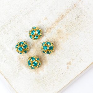 6 mm Preciosa fancy ball bead Blue Zircon in Gold-colored setting x 4 pc(s)