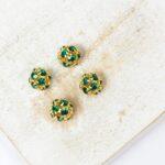6 mm Preciosa fancy ball bead Emerald in Gold-colored setting x 4 pc(s)