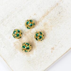6 mm Preciosa fancy ball bead Emerald in Gold-colored setting x 4 pc(s)
