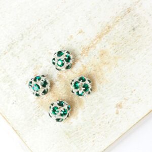 6 mm Preciosa fancy ball bead Emerald in Silver-colored setting x 4 pc(s)