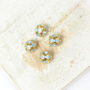 6 mm Preciosa fancy ball bead Light Sapphire Opal in Gold-colored setting x 4 pc(s)