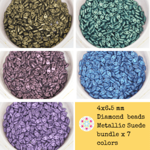 4x6.5 mm Diamond  beads Metallic Suede bundle x 7 colors
