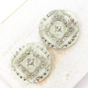 22.5 mm  Sweet Margaretha handmade glass cabochon Ivory with Silver Wash x 2 pc(s)