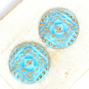 22.5 mm  Sweet Margaretha handmade glass cabochon Light Blue with Gold Wash x 2 pc(s)