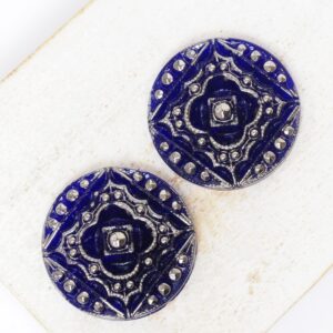 22.5 mm  Sweet Margaretha handmade glass cabochon Royal Blue with Silver Wash x 2 pc(s)