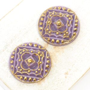 22.5 mm  Sweet Margaretha handmade glass cabochon Violet with Gold Wash x 2 pc(s)