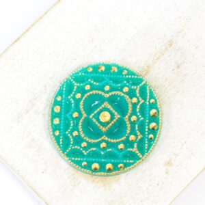 27 mm  Sweet Margaretha handmade glass cabochon Turquoise Green with Gold Wash x 1 pc(s)
