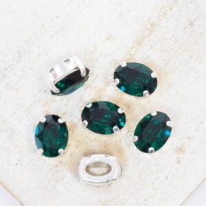 6x8 mm Preciosa Fancy Oval Cabochon Emerald in Silver-colored setting x 6 pc(s)