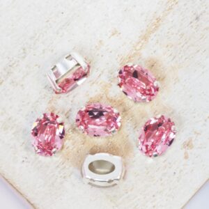 6x8 mm Preciosa Fancy Oval Cabochon Light Rose in Silver-colored setting x 6 pc(s)