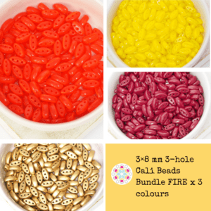 3×8 mm 3-hole Cali Beads Bundle FIRE x 4 colours