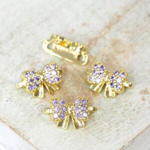 7x11.5 mm Purple Bowknot 2 Hole Spacer Bar Gold-colored x 4 pc(s)
