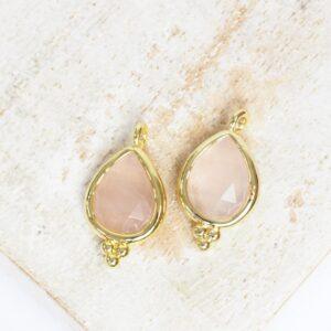 9.5x17 mm Rose Quartz Teardrop Charm Gold-colored x 2 pc(s)