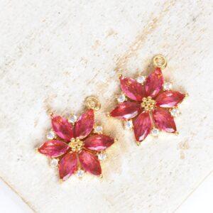 13x17 mm Flower Petal glass charm Indian Pink Gold colored x 2 pc(s)