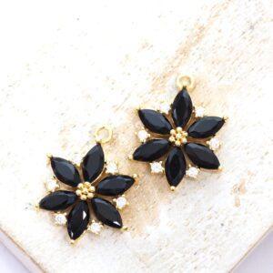 13x17 mm Flower Petal glass charm Magic Black Gold colored x 2 pc(s)