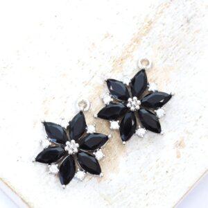 13x17 mm Flower Petal glass charm Magic Black Platinum colored x 2 pc(s)