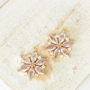 13x17 mm Flower Petal glass charm Violet Gold colored x 2 pc(s)