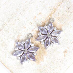 13x17 mm Flower Petal glass charm Violet Platinum colored x 2 pc(s)