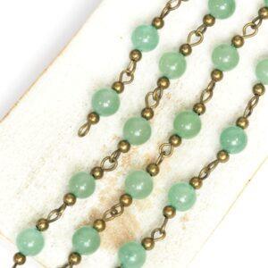 Decoration Chain with Aventurine beads Antique bronze x 1 m