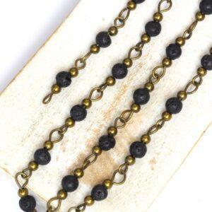 Decoration Chain with Black Onyx beads Antique bronze x 1 m