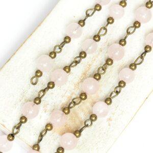 Decoration Chain with Rose Opal beads Antique bronze x 1 m