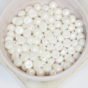 6 mm 2-hole Cabochon Alabaster Pastel White Luster x 25 pc(s)