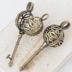 18x54 mm Ball Cage Key Pendant Antique bronze x 2 pc(s)