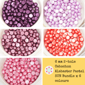 6 mm 2-hole Cabochon Alabaster Pastel SUN Bundle x 6 colours