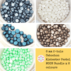 6 mm 2-hole Cabochon Alabaster Pastel MOON Bundle x 6 colours