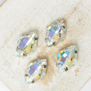 9x14 mm lemon glass cabochon Laser Shine with silver-colored claw x 4 pc(s)