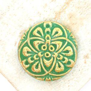 22 mm St Patrick handmade glass cabochon Grass Green with Gold Wash x 1 pc(s)