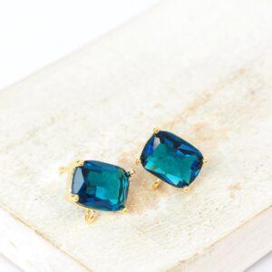 7x9 mm Rectangle Earstud with Loop Dark Aquamarine Gold-colored x 2 pc(s)
