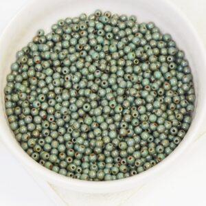 2 mm Round Glass beads Turquoise Bronze Picasso x 100 pc(s)