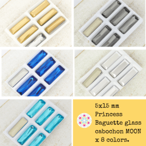 5x15 mm Princess Baguette glass cabochon MOON x 8 colors.