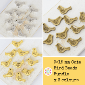 9ร15 mm Cute Bird Beads Bundle x 3 colours