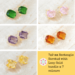7x9 mm Rectangle Earstud with Loop Gold bundle x 7 colours