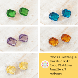 7x9 mm Rectangle Earstud with Loop Platinum bundle x 7 colours
