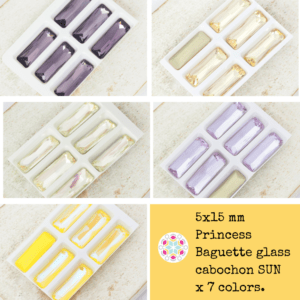 5x15 mm Princess Baguette glass cabochon SUN x 7 colors.