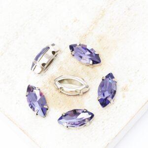 5x10 mm navette glass cabochon Dark Violet with Silver-colored claw x 6 pc(s)