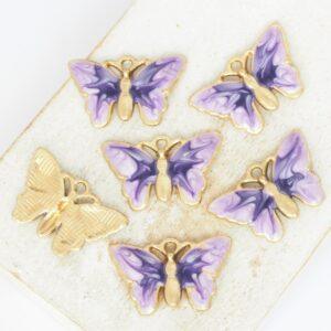 13x21 mm Shore Butterfly Charm Purple Gold-colored x 6 pc(s)