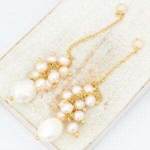 26x44 mm Luxury Dangle Pendant White Pearl Gold-colored x 2 pc(s)