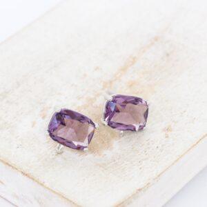 7x9 mm Rectangle Earstud with Loop Amethyst Platinum-colored x 2 pc(s)