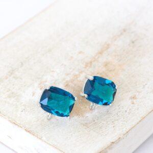 7x9 mm Rectangle Earstud with Loop Dark Aquamarine Platinum-colored x 2 pc(s)