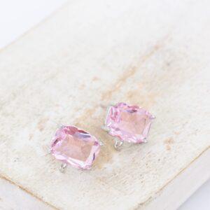 7x9 mm Rectangle Earstud with Loop Princess Pink Platinum-colored x 2 pc(s)