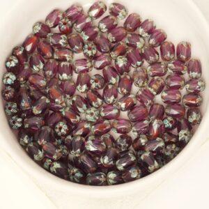 4x6 mm Fire-polished beads Amethyst Dark Travertin x 30 pc(s)