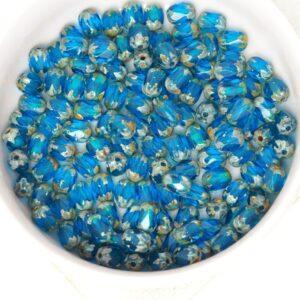 4x6 mm Fire-polished beads Aqua Blue Picasso x 30 pc(s)