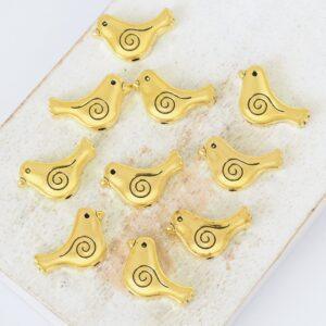 9x15 mm Cute Bird beads Antique gold x 10 pc(s)"