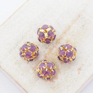 10 mm Preciosa fancy ball bead Amethyst Opal in Gold-colored setting x 4 pc(s)