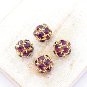 10 mm Preciosa fancy ball bead Amethyst in Gold-colored setting x 4 pc(s)